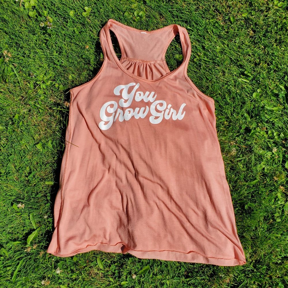 You Grow Girl Pink Coral Racerback Tank in Medium/Large